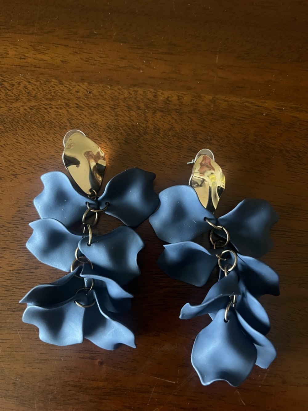 Blue Floral Petal Drop Earrings - Women Jewelry
